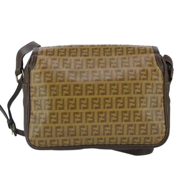 FENDI Zucchino Canvas Shoulder Bag Coated Canvas Brown Auth - Picture 3 of 16